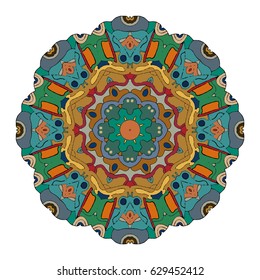 Hand drawn colored mandala. Decorative elements. Vector illustration. Islam, Arabic, Indian, turkish, pakistan, chinese, ottoman motifs
