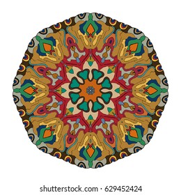 Hand drawn colored mandala. Decorative elements. Vector illustration. Islam, Arabic, Indian, turkish, pakistan, chinese, ottoman motifs
