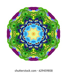 Hand drawn colored mandala. Decorative elements. Vector illustration. Islam, Arabic, Indian, turkish, pakistan, chinese, ottoman motifs
