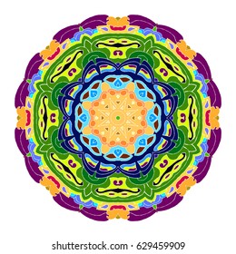 Hand drawn colored mandala. Decorative elements. Vector illustration. Islam, Arabic, Indian, turkish, pakistan, chinese, ottoman motifs
