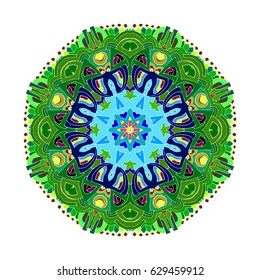 Hand drawn colored mandala. Decorative elements. Vector illustration. Islam, Arabic, Indian, turkish, pakistan, chinese, ottoman motifs
