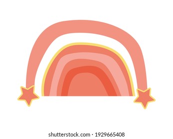 Hand drawn colored minimalist boho rainbow. Сute rainbow for baby cards and posters. Stock vector illustration isolated on white background. Boho nursery rainbow print, for baby bedroom and playroom
