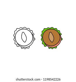 Hand drawn colored and outline burger isolated on white background.