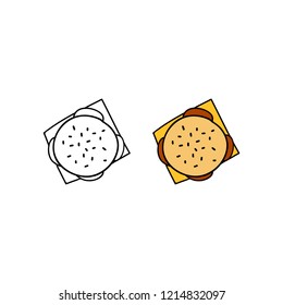 Hand drawn colored and outline burger isolated on white background.