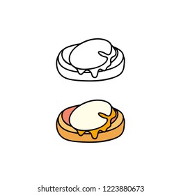Hand drawn colored and outline eggs Benedict isolated on white background.