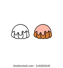 Hand drawn colored and outline glazed muffin or small kulich isolated on white background.