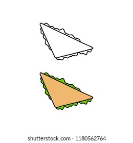 Hand drawn colored and outline triangle sandwich isolated on white background.