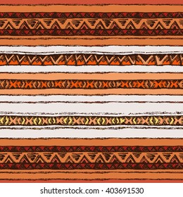 Hand drawn colored painted seamless pattern. Tribal bright ethnic seamless.  For invitation, web, textile, wallpaper, wrapping paper. Set of ink ethnic stripes