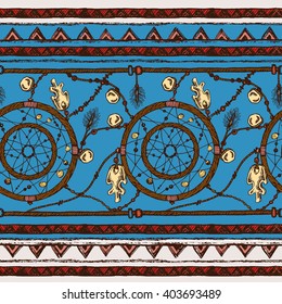 Hand drawn colored painted seamless pattern. Tribal bright ethnic seamless.  For invitation, web, textile, wallpaper, wrapping paper. Set of ink ethnic stripes