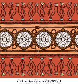 Hand drawn colored painted seamless pattern. Tribal bright ethnic seamless.  For invitation, web, textile, wallpaper, wrapping paper. Set of ink ethnic stripes