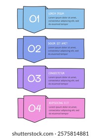 Hand drawn colored process diagram with four elements, doodle infographics, vector eps10 illustration