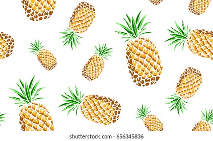 hand drawn colored seamless pattern with summer fruits: banana, orange, watermelon, ananas