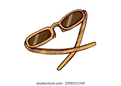 Hand drawn colored sketch of stylish sunglasses in vintage style