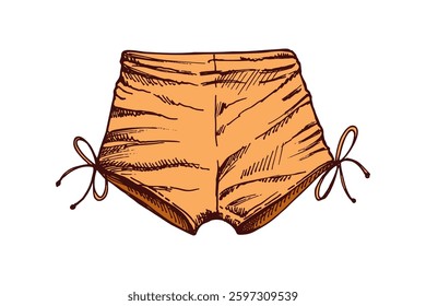 Hand drawn colored sketch of tied beach shorts in vintage style