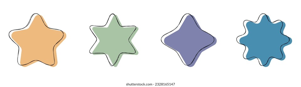 Hand drawn colored star banner vector set