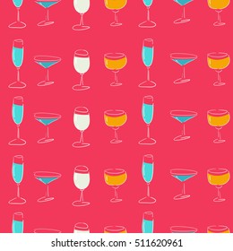 Hand drawn colored stemware pattern. - stock vector