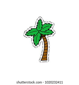 Hand drawn colored sticker of palm tree isolated on white background.