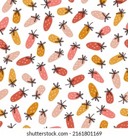 Fresas coloreadas a mano aisladas en un fondo blanco. Patrón veloz. El fondo con bayas maduras. Diseño sencillo para textiles, papel de embalaje, papel pintado. Ilustración de dibujos animados.