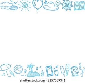 Hand drawn colored summer elements. Colorful sketchy doodle. Summer holidays. Freehand signs and symbols. Vacation trip. Web banner design