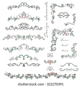 Hand drawn colored swirls,design elements for decoration
