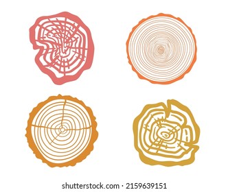 Hand drawn colored tree rings. Cross section of the tree. Freehand art