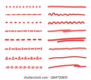 Hand drawn colored underline. Abstract simple underlines. Sketchy elements for design