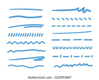 Hand drawn colored underline on white. Abstract sketchy doodles. Simple underlines for business. Colorful illustration
