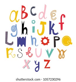 Hand drawn colored vector alphabet. Every letter is isolated