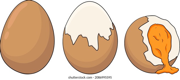 Hand drawn colored vector eggs. Scrambled, omelet, farm eggs. Drawing ingredients, rustic vector illustration