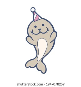 Hand drawn colored vector illustration cartoon seal. sea calf for logo for desing