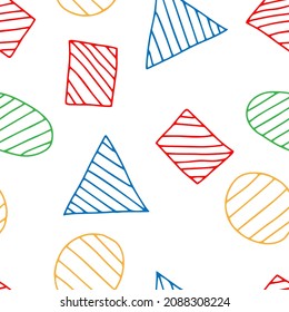 A Hand drawn colored vector illustration of a group of figures with stripes isolated on a white background. Seamless pattern