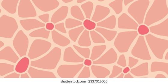 Hand drawn colored Vector Seamless Pattern. Background. Floral design, Abstract plants. Simple Various branches, Flowers and Leaves. Colorful trendy illustration. Naive art, Infantile Style Art.