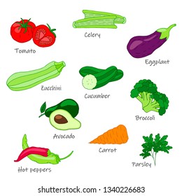 Hand drawn colored vegetable icon set.