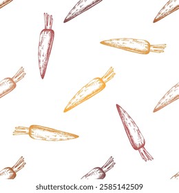 Hand drawn colored vintage seamless pattern of rustic carrots