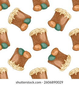Hand drawn colored vintage seamless pattern of Easter cakes and eggs