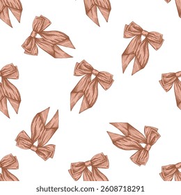Hand drawn colored vintage seamless pattern of decorative bows