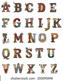 Hand Drawn Colorful Alphabet In Medieval Style