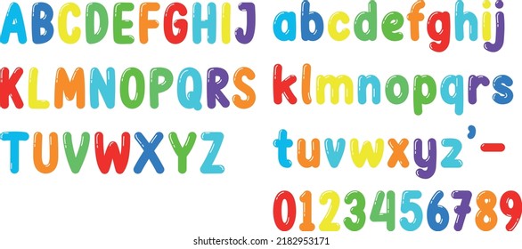 
Hand drawn colorful alphabet and numbers vector illustration 
