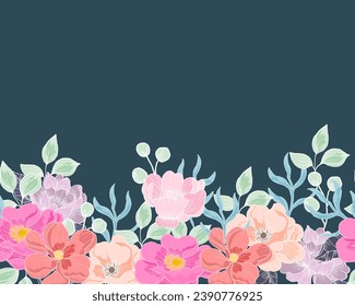 Hand Drawn Colorful Anemone Flower Seamless Seamless Background