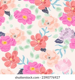 Hand Drawn Colorful Anemone Flower Seamless Seamless Pattern