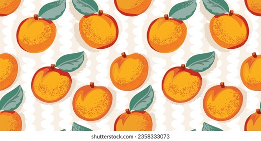 Hand drawn colorful apricot seamless pattern. Abstract, graphic, stylized, fruits  in a vector. Summer background. Template for textile, fashion, print, surface design, paper, cover, fabric