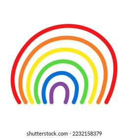 Hand drawn colorful arch vector illustration. Cartoon rainbow drawn by kids. Weather concept