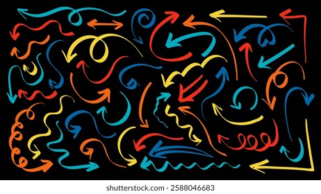 Hand drawn of colorful arrow collection set. Vector illustration