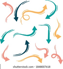 hand drawn colorful arrows with all directions.