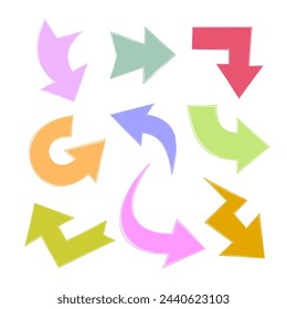 Hand drawn colorful arrows set icon.