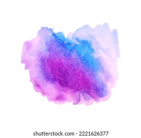 Hand drawn colorful art. Aquarelle spot on isolated white. Colored blotch. Watercolour splotch. Abstract stain. Colorful illustration