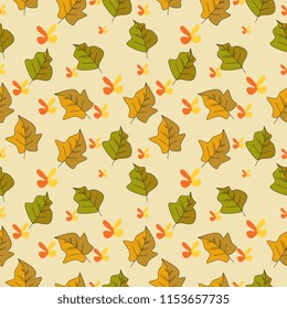 Hand drawn colorful autumn leaves pattern. Seamless trendy fall season textile print.