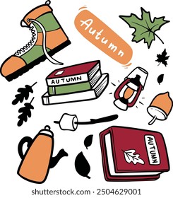 Hand Drawn Colorful Autumn Vibes. Vibrant hand-drawn autumn scenes with colorful leaves, cozy sweaters, and pumpkin accents. Perfect for seasonal projects and warm, inviting designs
