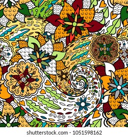 Hand drawn colorful aztec pattern with artistic pattern. Seamless pattern can be used for wallpaper, pattern fills, web page background, surface textures. Bright colors.