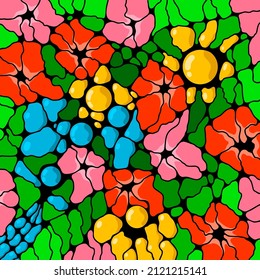 Hand drawn colorful background with abstract flowers. Vector illustration of neurographics. 